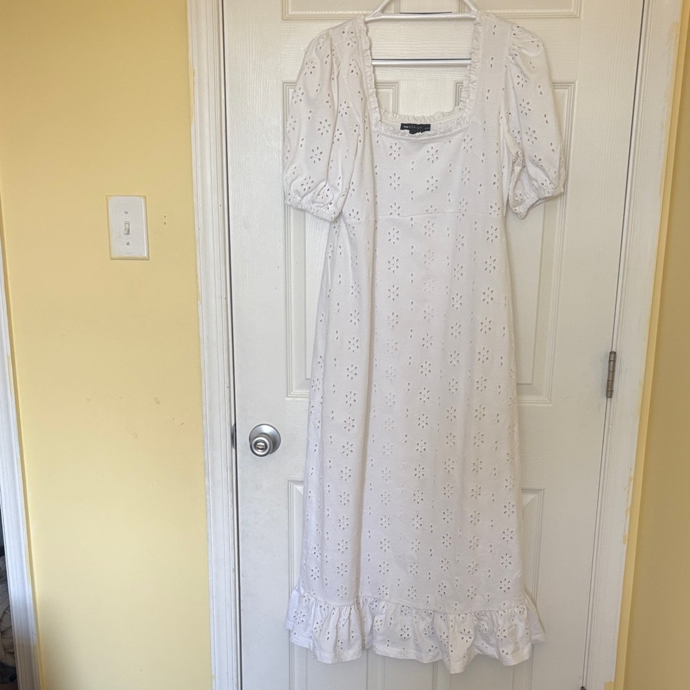 ASOS White Eyelet Maxi Dress with Puff Sleeves